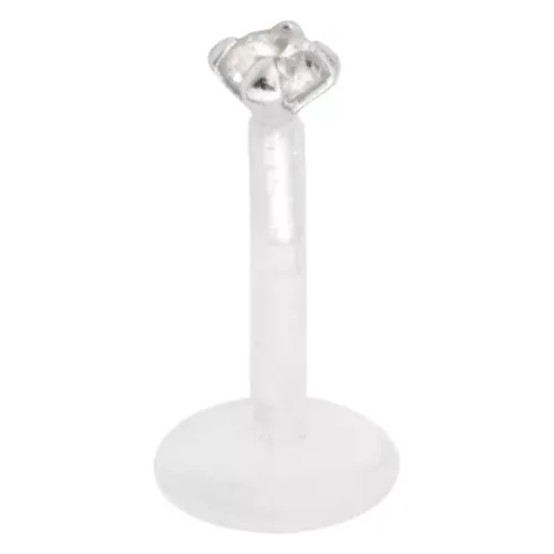 Labret in argento con pietra cristallina, spessore 1,2 mm, lunghezza 6,0 mm