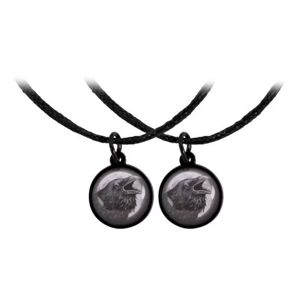 Freundschaftsarmband mit Rabenmotiv, Unisex Zwei schwarze Kunstlederarmbänder mit runden Raben-Anhängern