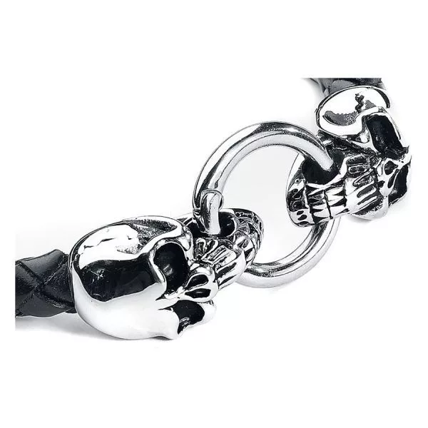 Schädelarmband aus Leder und Chirurgenstahl