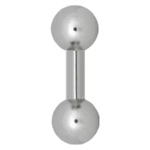 Barbell in argento con due sfere rotonde su sfondo bianco