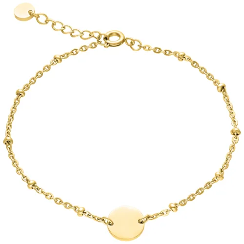 Bracciale color oro in acciaio chirurgico con piastra incisa su sfondo bianco