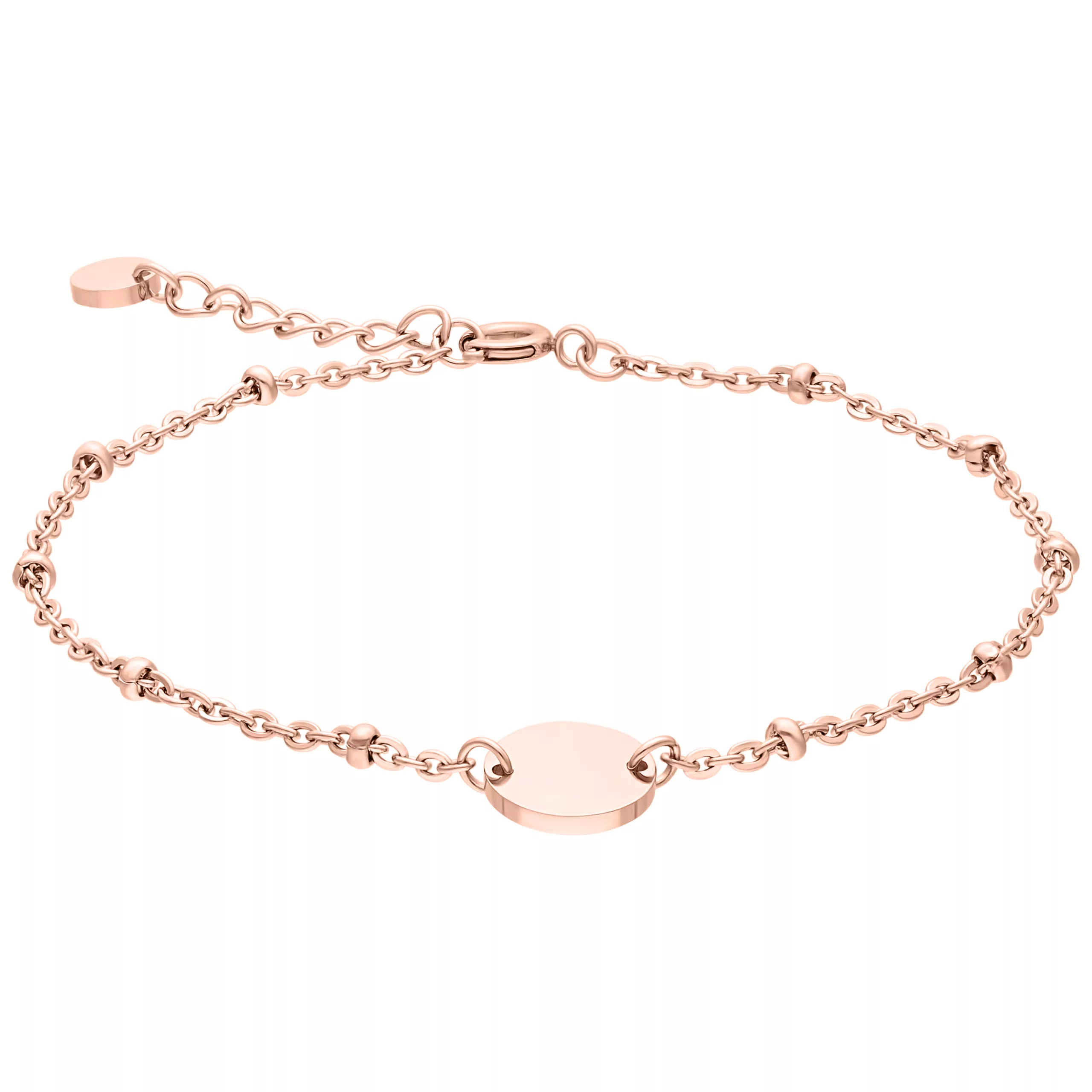 Bracciale in oro rosa con perle su sfondo bianco