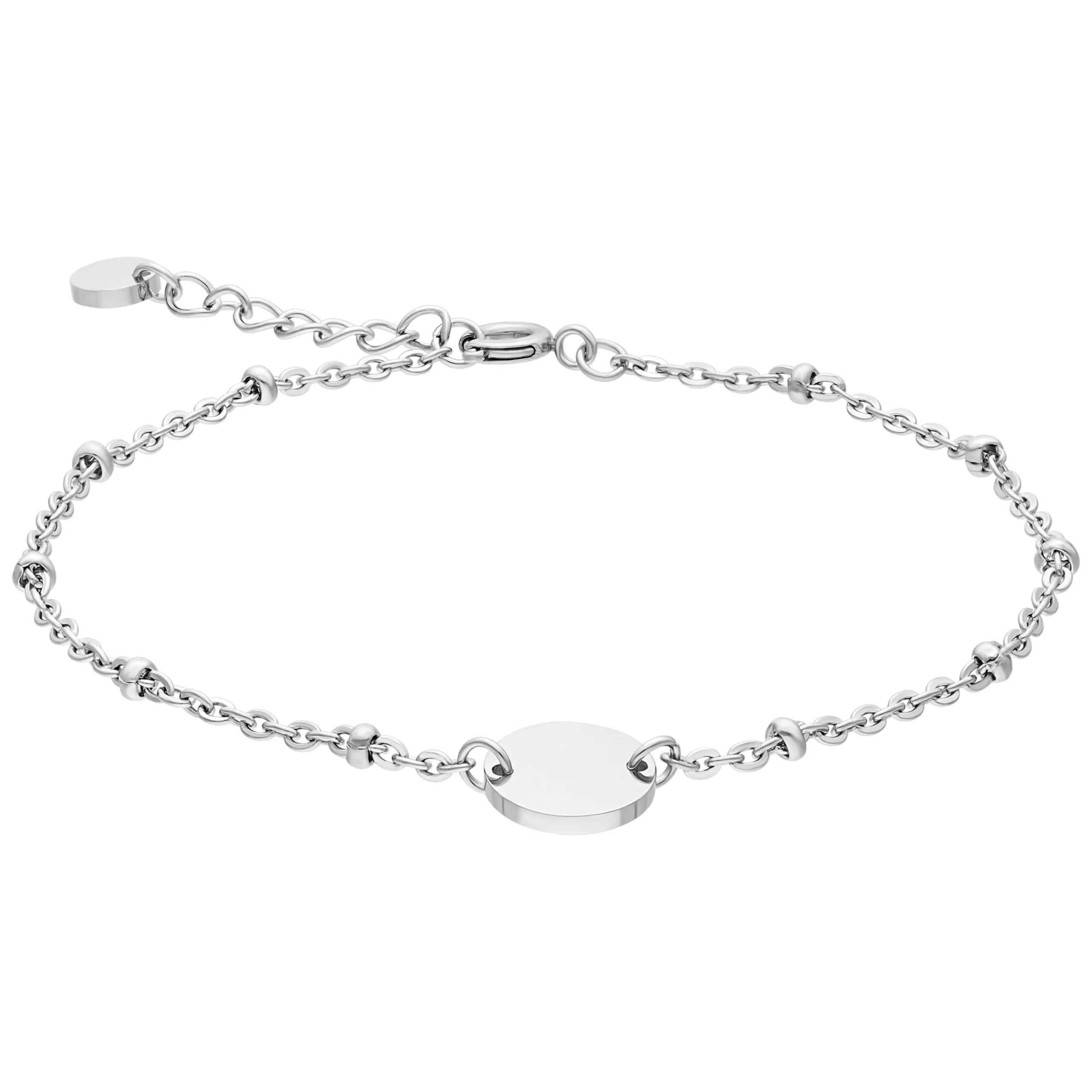 Bracciale d'argento personalizzabile in acciaio chirurgico 316L su sfondo bianco