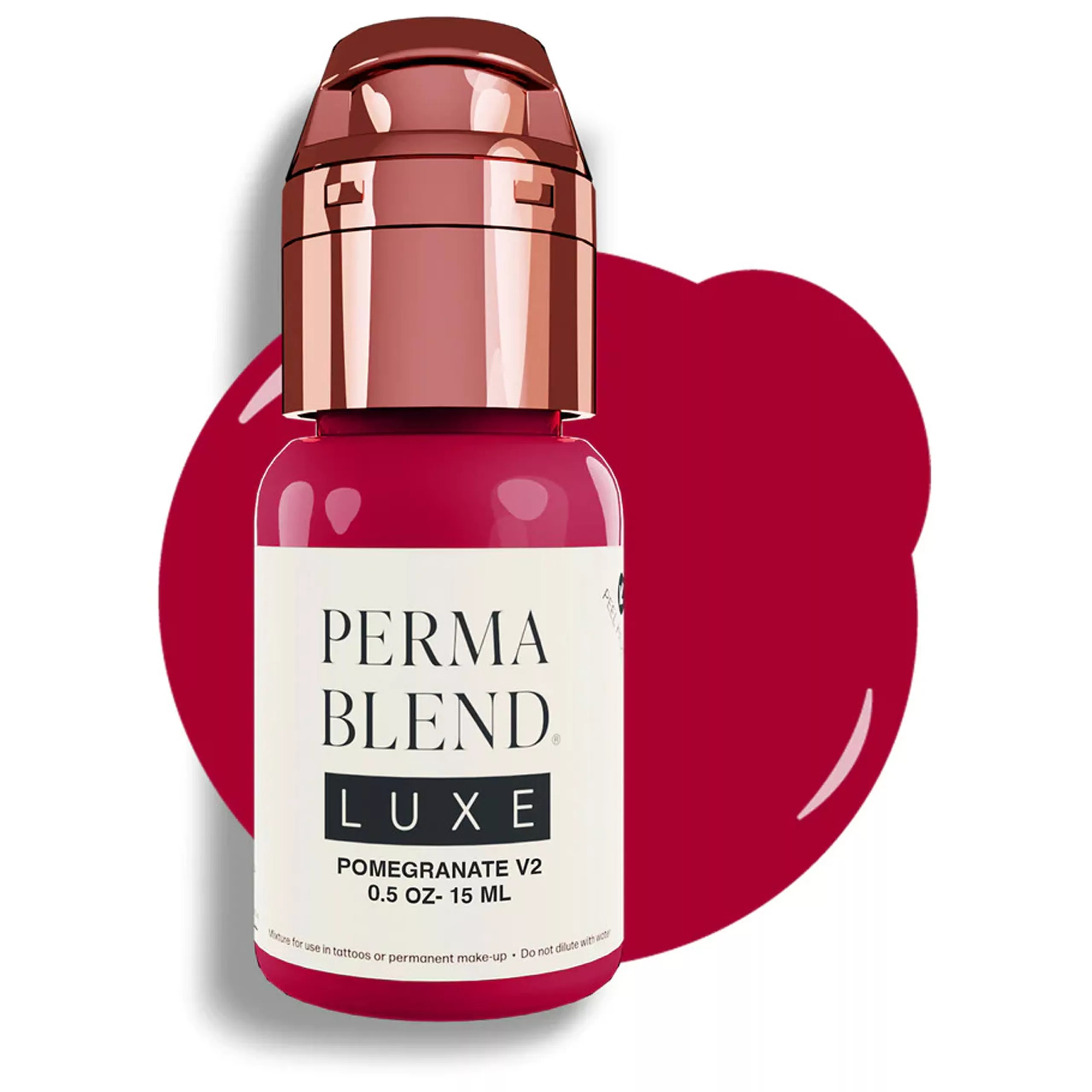 Bottiglia di inchiostro PMU rosso Perma Blend Luxe su sfondo rosso