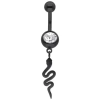Banana barbell nero con pendente a serpente e cristallo chiaro su sfondo bianco
