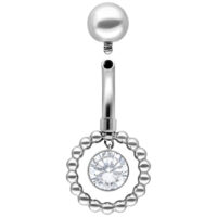 Piercing all'ombelico in argento con pietra cristallo chiaro e sfera
