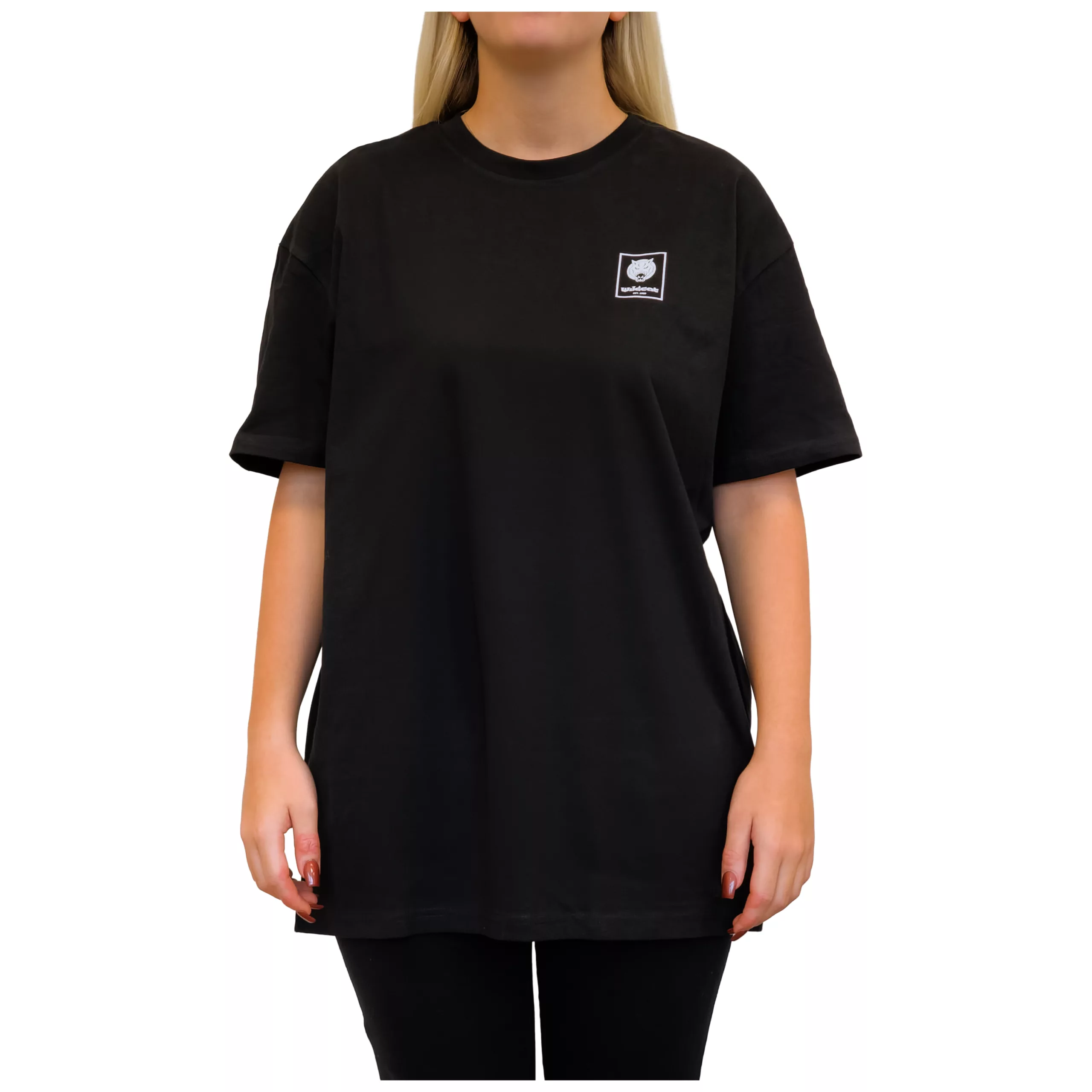 T-shirt oversize pesante unisex nera, frontale, sfondo neutro