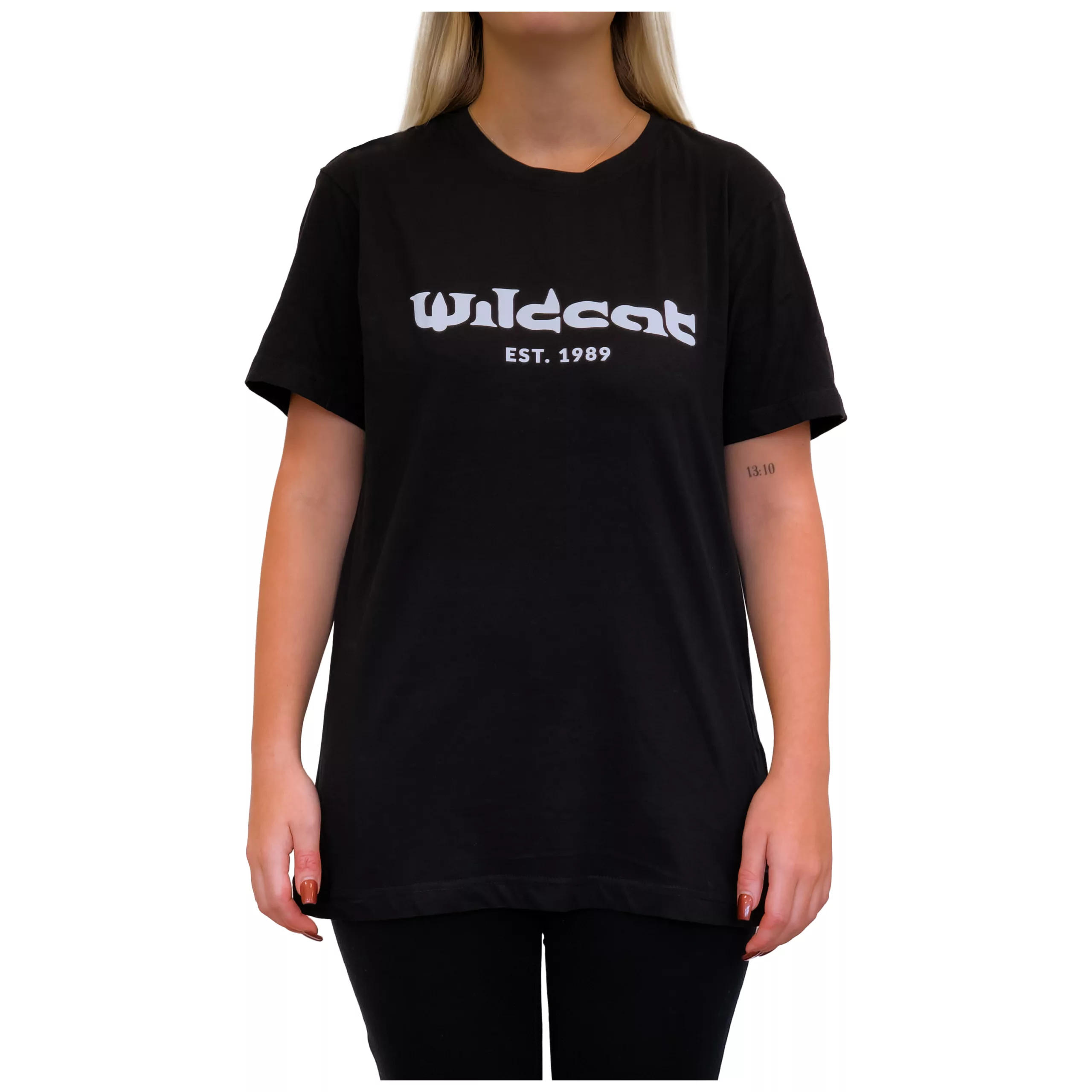 Maglietta unisex nera con logo Wildcat, vista frontale