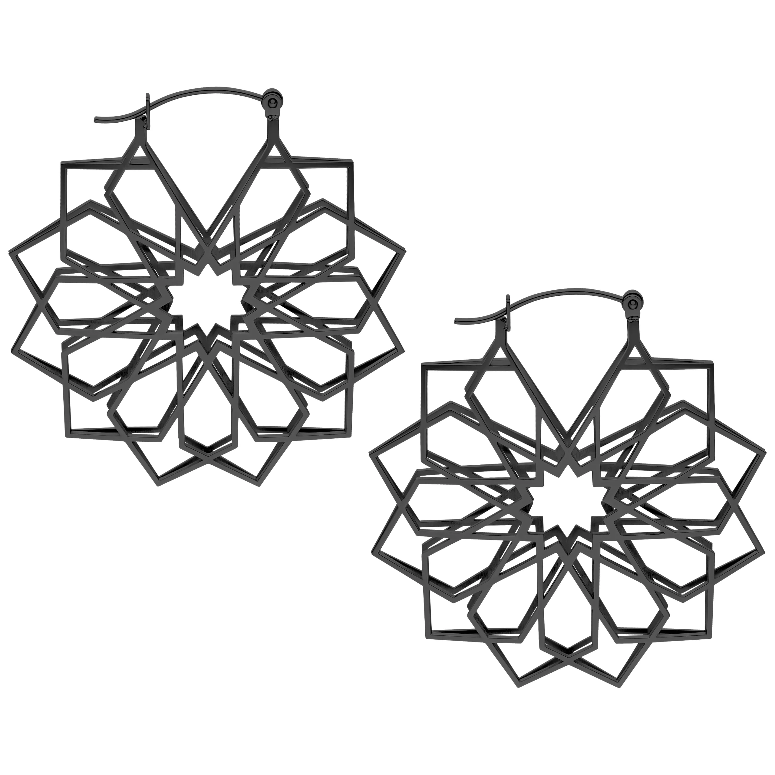 Kaleidoscope Hoops nere in acciaio chirurgico 316L su sfondo bianco