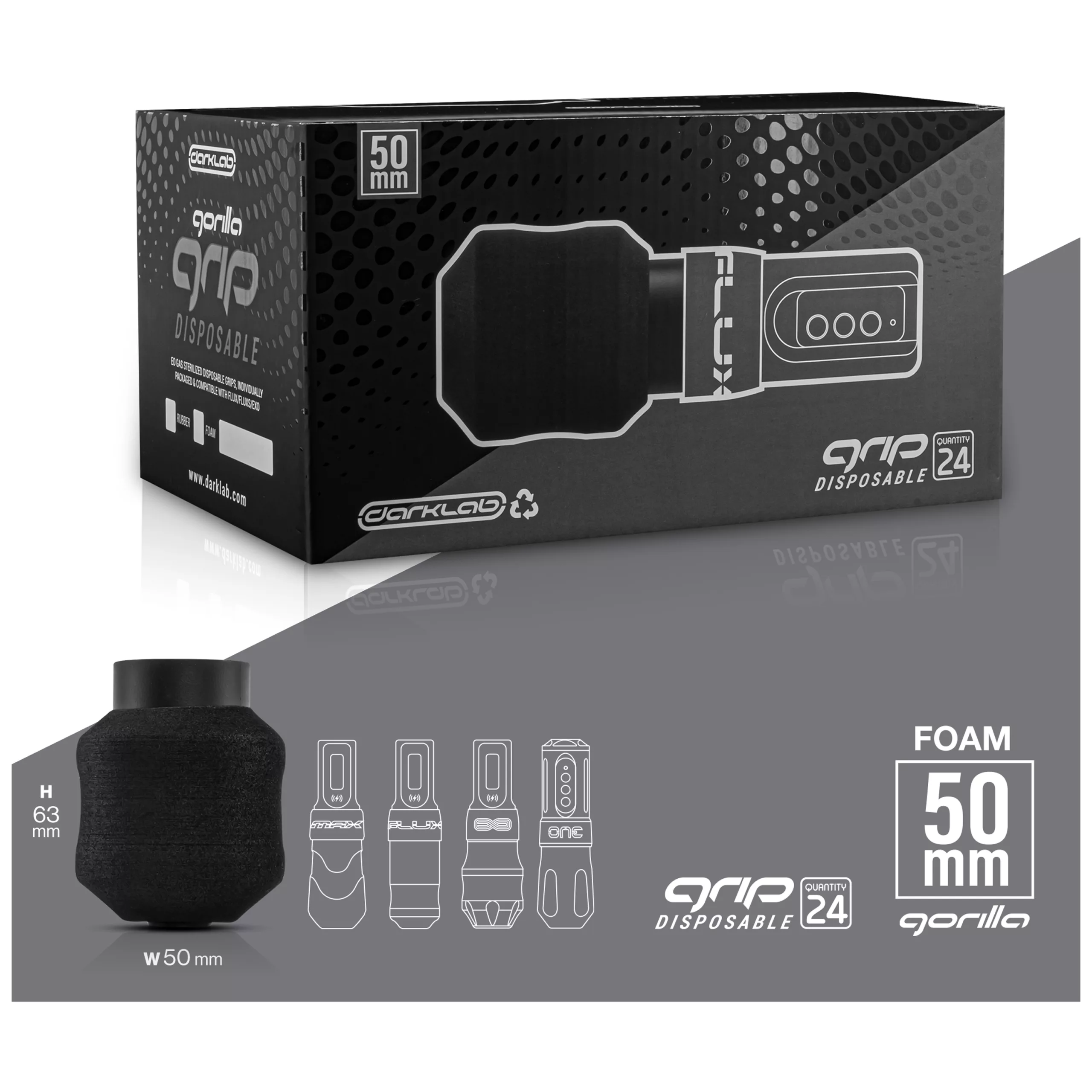 Impugnatura in schiuma nera FK Irons Gorilla Flux 50mm su sfondo grigio