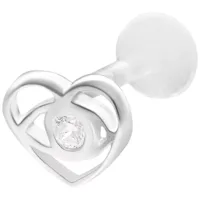 Labret Piercing in argento con forma a cuore e pietra chiara su sfondo bianco