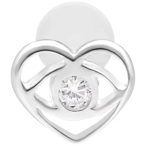 Labret a cuore d'argento con cristallo scintillante su sfondo bianco