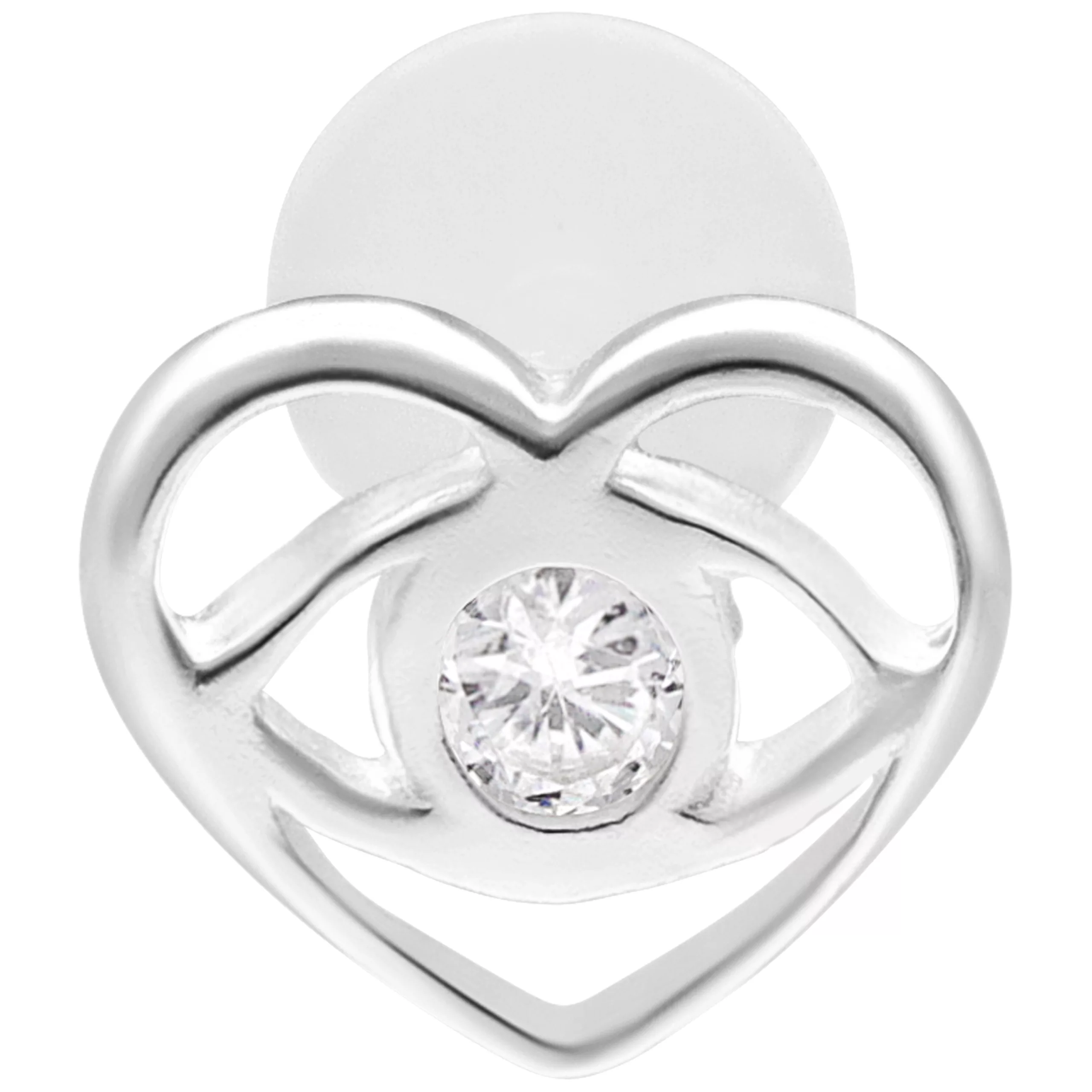 Labret a cuore d'argento con cristallo scintillante su sfondo bianco
