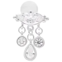 Labret color argento con tre pendenti di zirconi su sfondo bianco