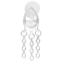 Labret in argento con forma a goccia e pendente a catena su sfondo bianco