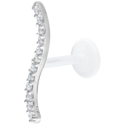 Labret in argento con fila di cristalli 5,0 mm su sfondo bianco