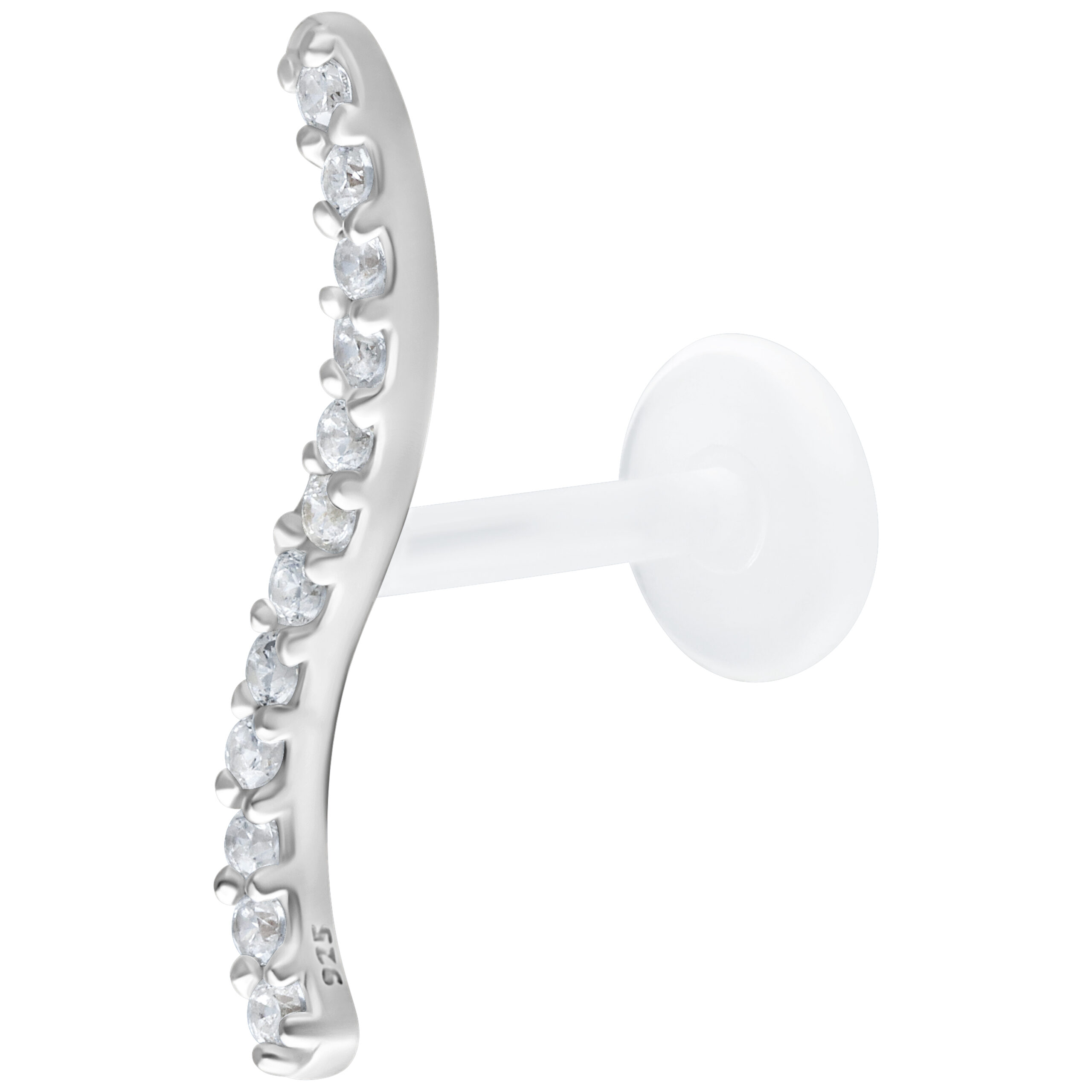 Labret in argento con fila di cristalli 5,0 mm su sfondo bianco