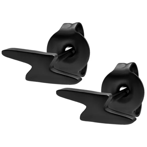 Due orecchini neri in acciaio chirurgico su sfondo bianco