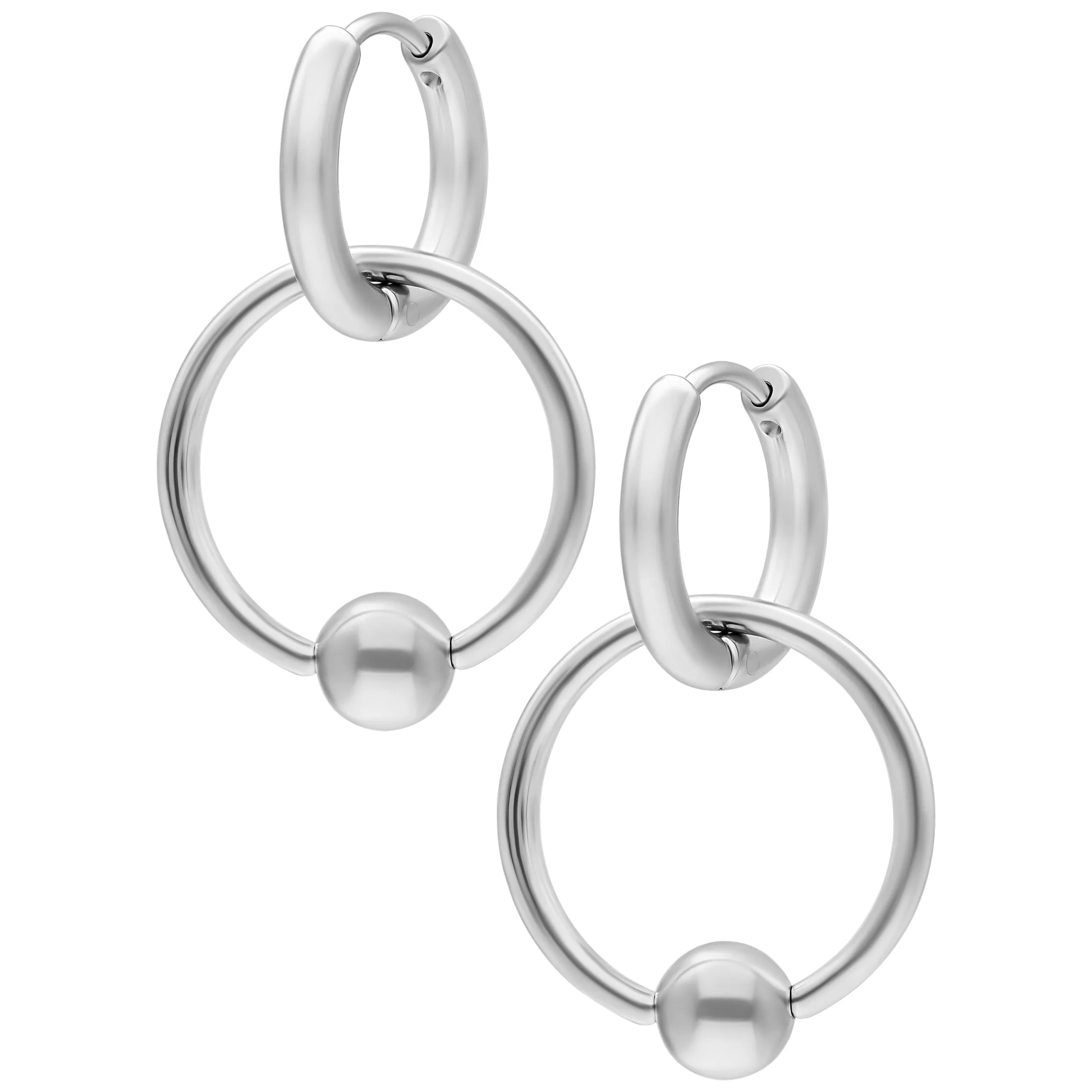 Orecchini in argento con chiusura a scatto e piccolo ball, diametro interno 16mm