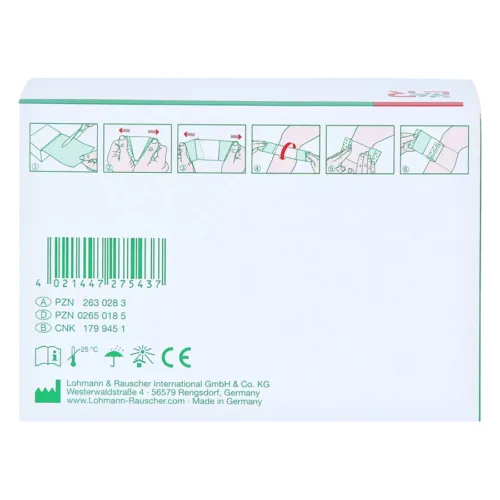 Retro della confezione del bendaggio in pellicola Suprasorb® con istruzioni