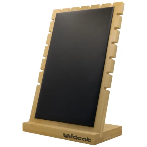 Espositore per collane nero con cornice in legno e logo Wildcat