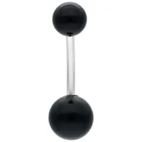 Piercing Banana Bell nero in titanio con due sfere su sfondo bianco