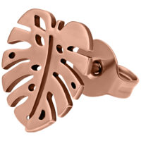 Orecchini Monstera in oro rosa su sfondo bianco