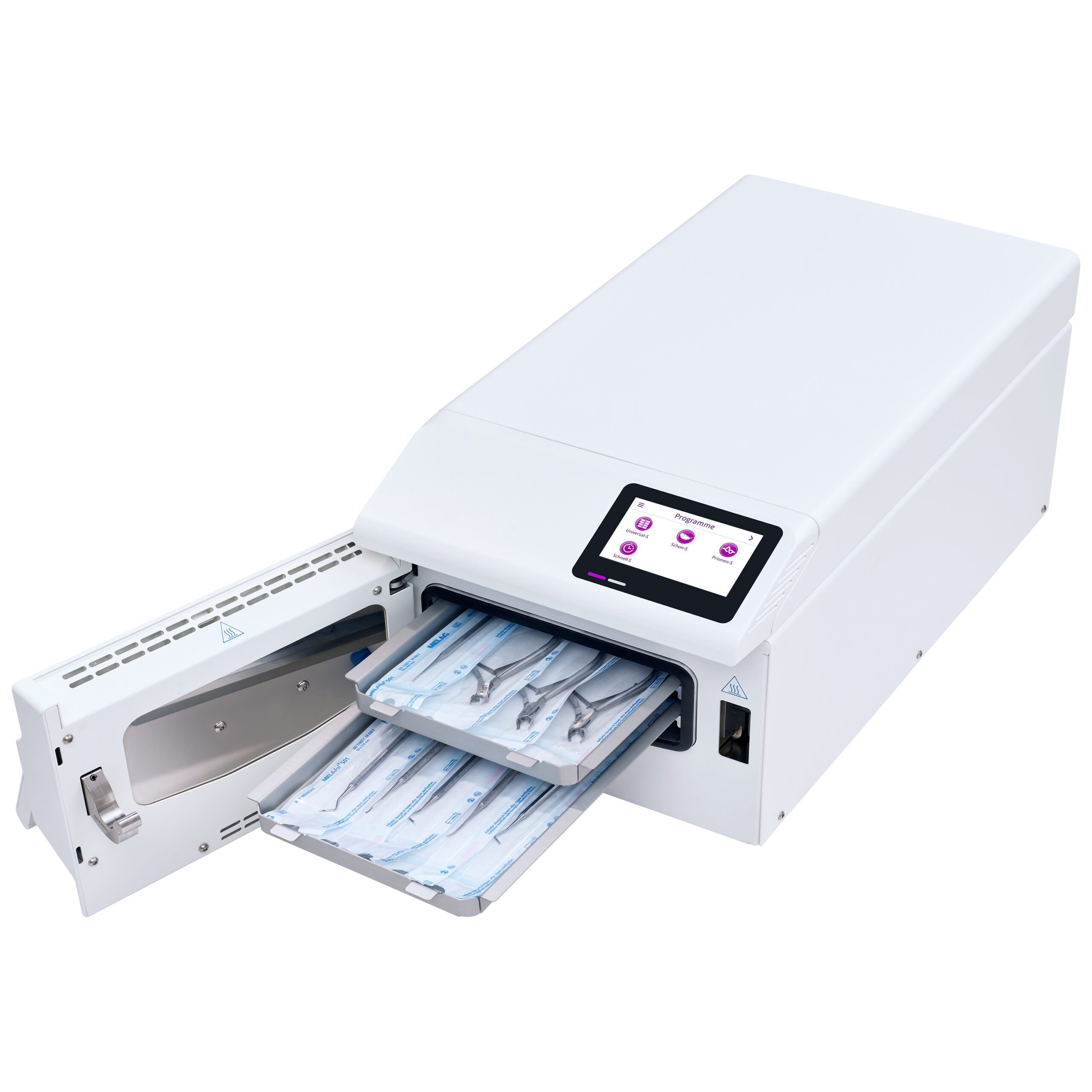 SteriHero Speed+ Sterilizzatore in Bianco Sterilizzatore SteriHero Speed+ bianco con vano aperto e touchscreen