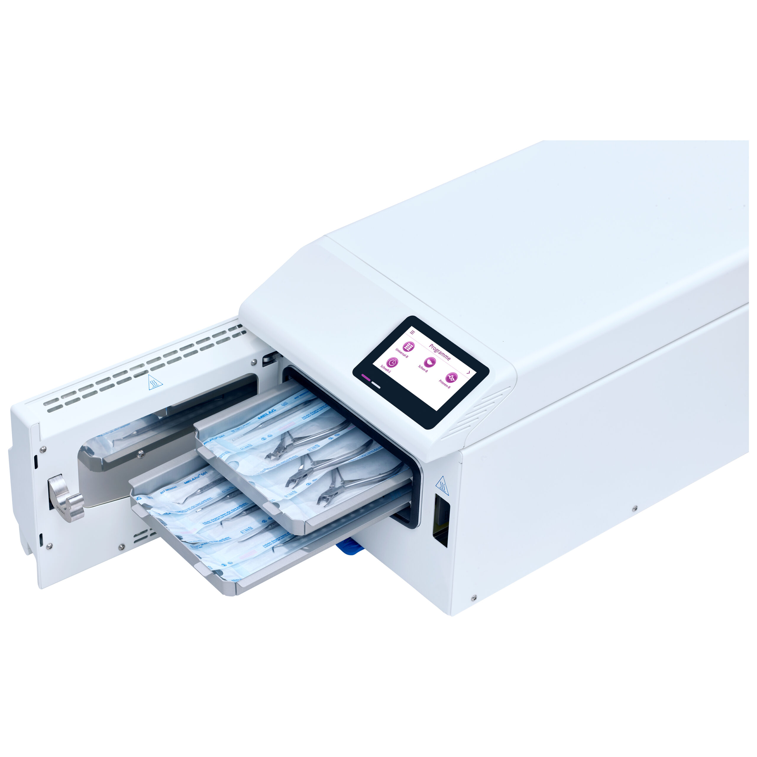 SteriHero Speed+ Sterilizzatore Sterilizzatore bianco con vano aperto, touchscreen e sacchetti di sterilizzazione