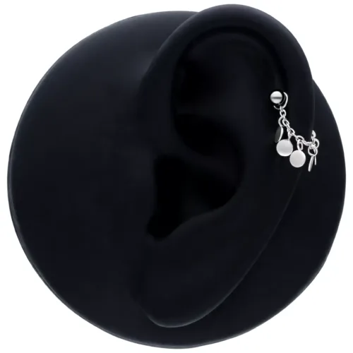 Catena piercing nera in argento, lunghezza 20 mm, all'orecchio