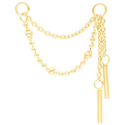 Catena piercing dorata con ciondoli, lunghezza 20mm, su sfondo bianco