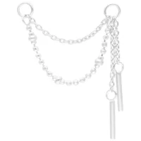 Catena piercing argento, 20mm, con sfere e ciondoli su sfondo bianco