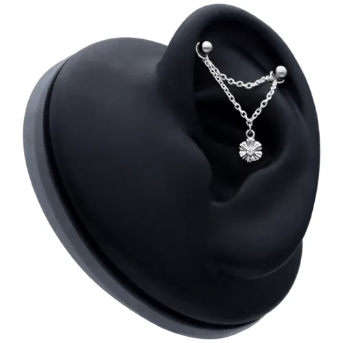 Catena piercing dorata con design Hibiscus, lunghezza 20mm, sfondo nero