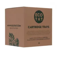 Scatola marrone con logo EcoTat verde e scritta 'Cartridge Holder 50 pcs'.