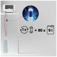 Enbio Magic Filter con acqua blu, parete bianca e serbatoio d'acqua