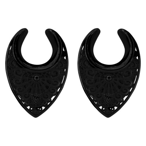Ear Saddles Oriental nere in metallo, 8,0 mm, su sfondo bianco