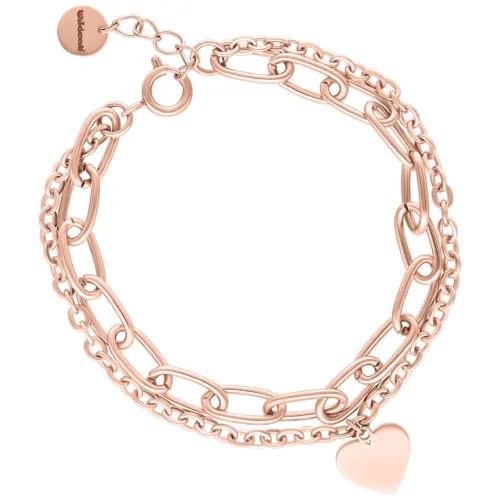 Bracciale a cuore a doppio filo in oro rosa su sfondo bianco