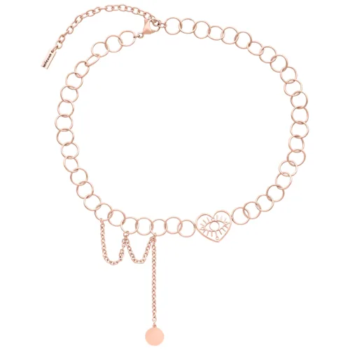 Choker in oro rosa con motivo di cuore e occhi su sfondo bianco