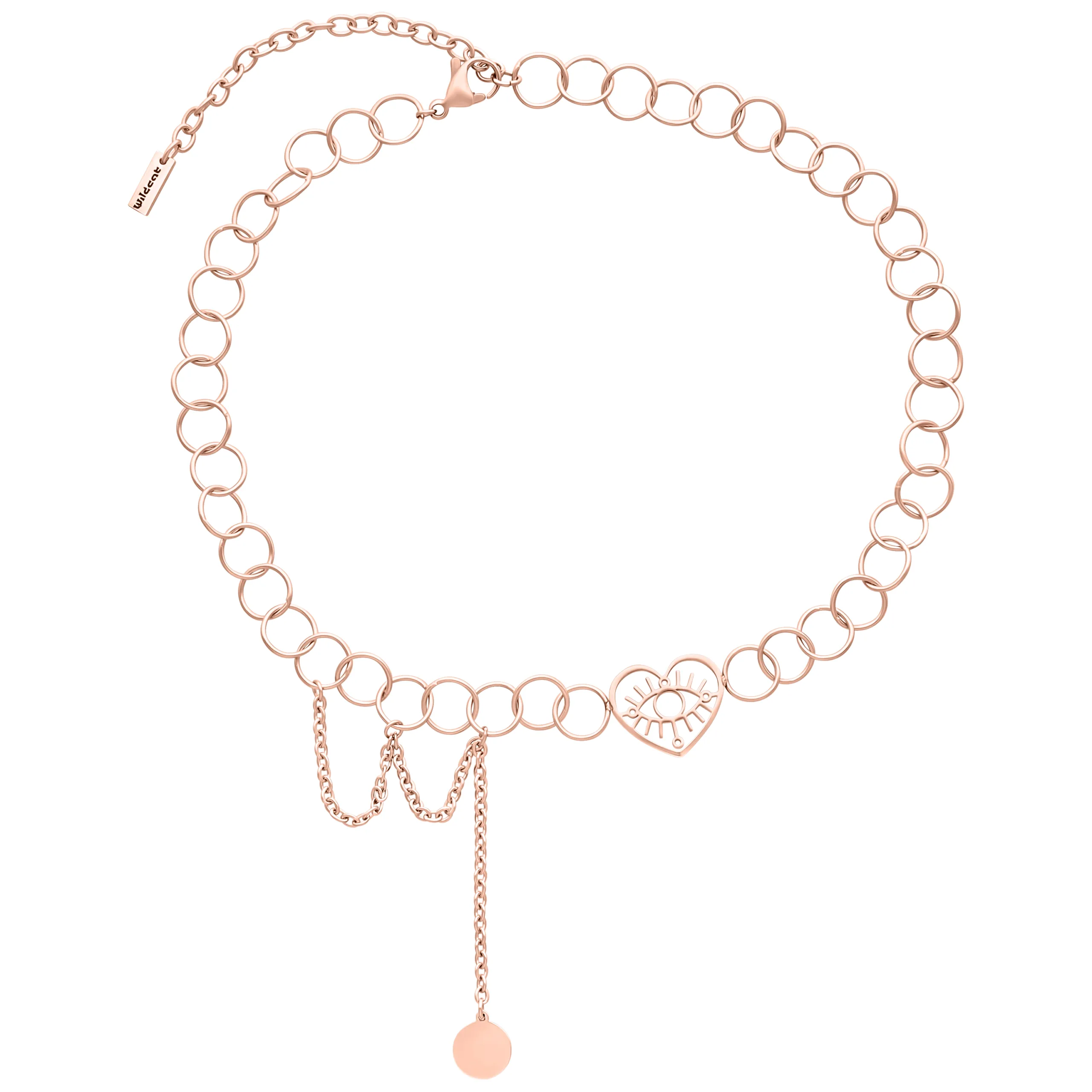 Choker in oro rosa con motivo di cuore e occhi su sfondo bianco