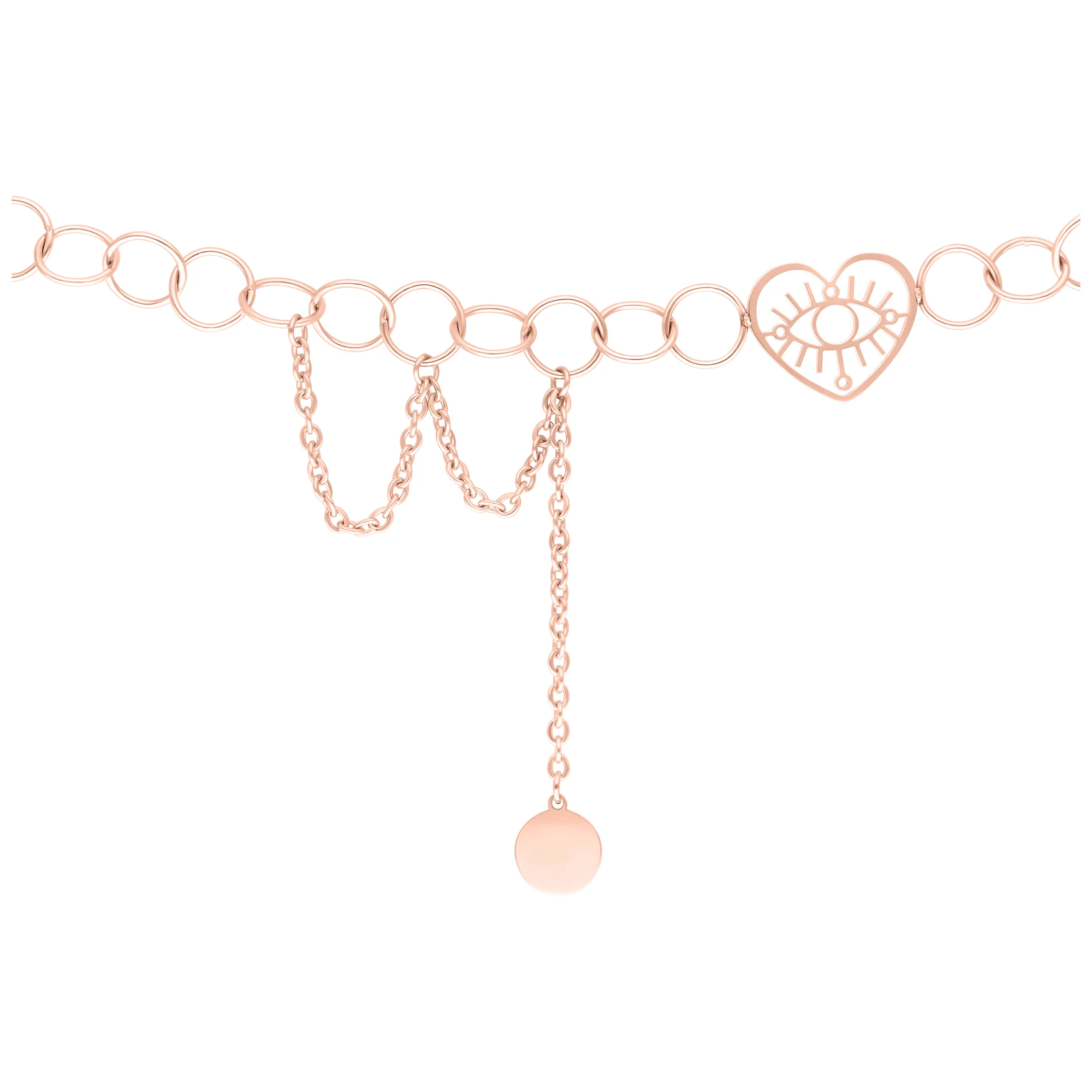 Choker con motivo a cuore e occhi in oro rosa su sfondo bianco