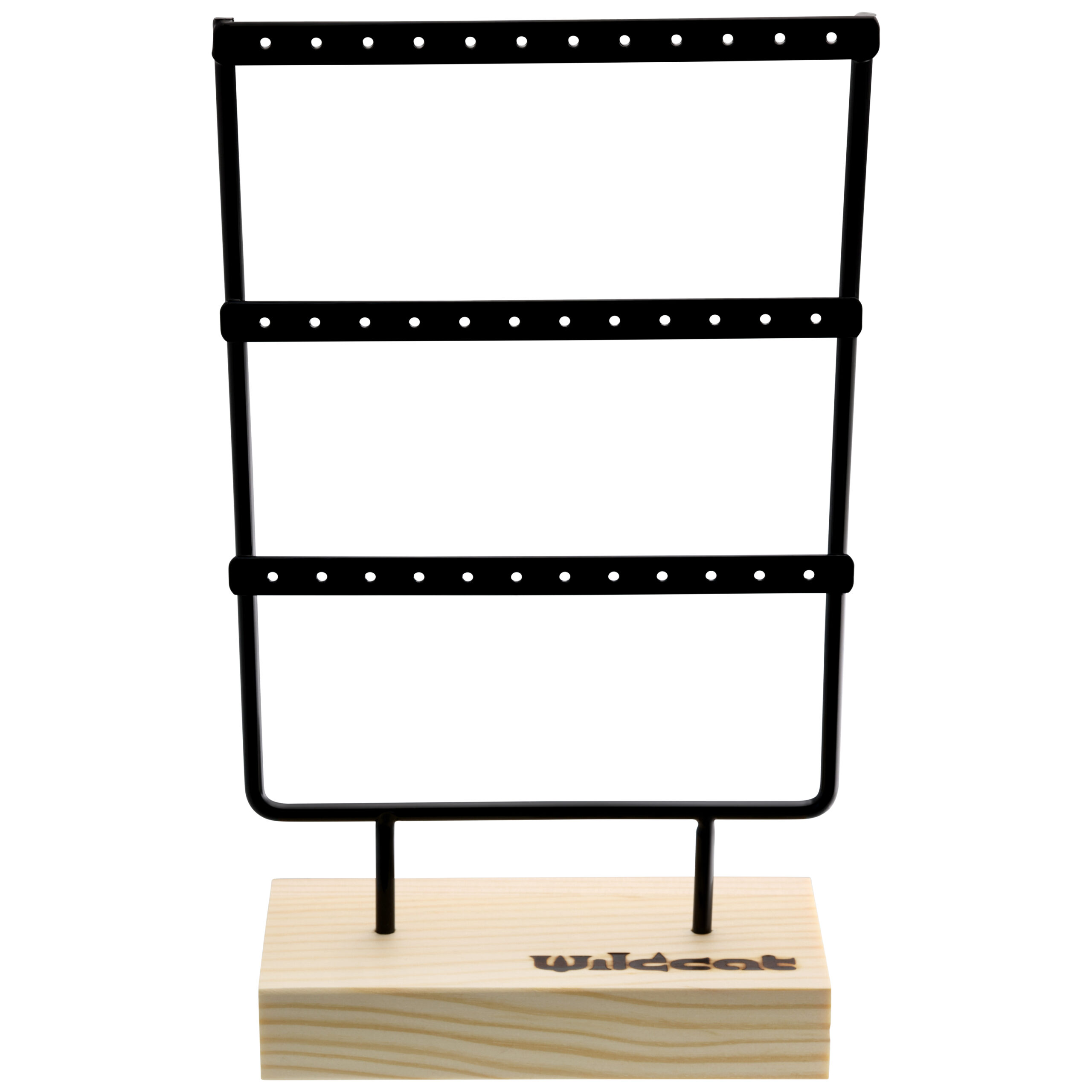 Display nero per Little Hoops Display in metallo nero con base in legno per Little Hoops, su sfondo bianco