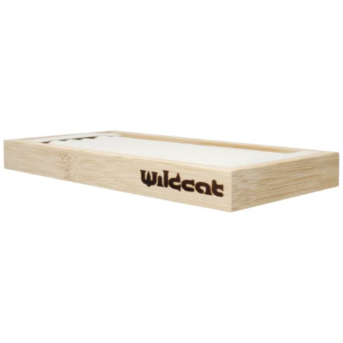 Espositore rettangolare nero per anelli in legno con logo Wildcat