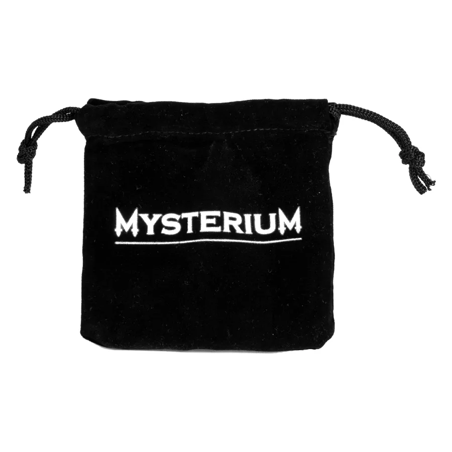 Sacco in poliestere nero con logo Mysterium su sfondo bianco