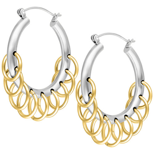 Cerchi in argento con anelli dorati su sfondo bianco