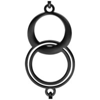 Due cerchi neri e lucidi in acciaio chirurgico su sfondo bianco