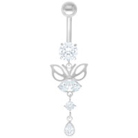 Banana Bell farfalla argento in titanio con cristalli chiari su sfondo bianco