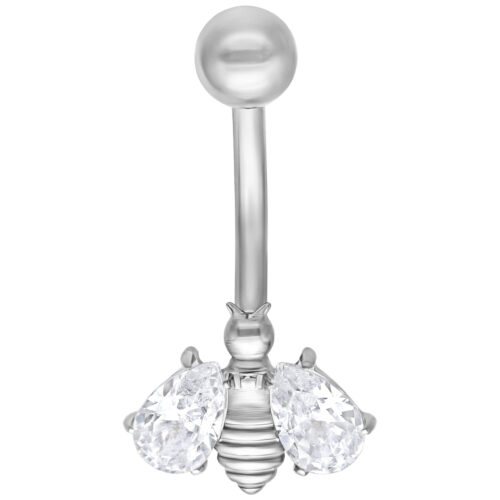 Crystal Bee Bananabell argento con cristalli chiari su sfondo bianco