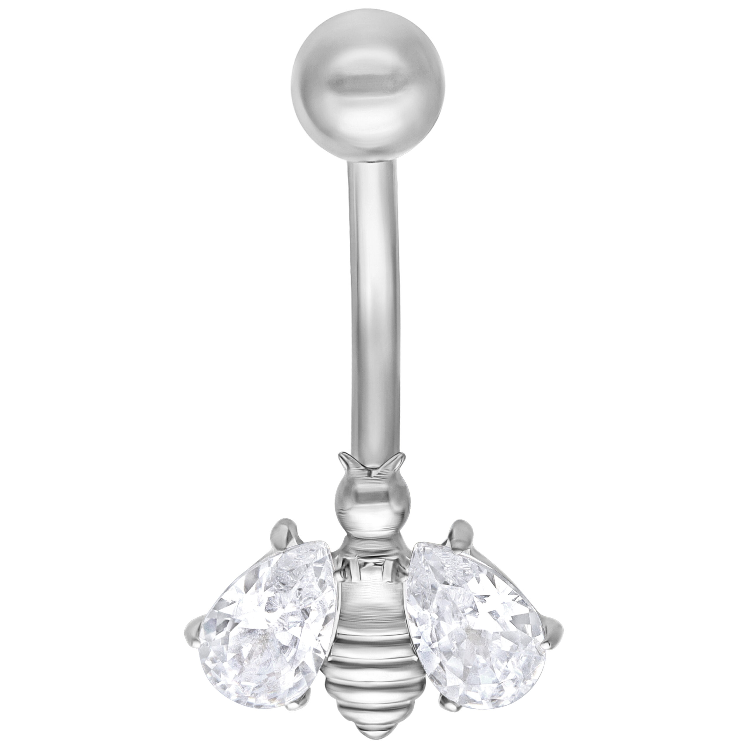 Crystal Bee Bananabell argento con cristalli chiari su sfondo bianco