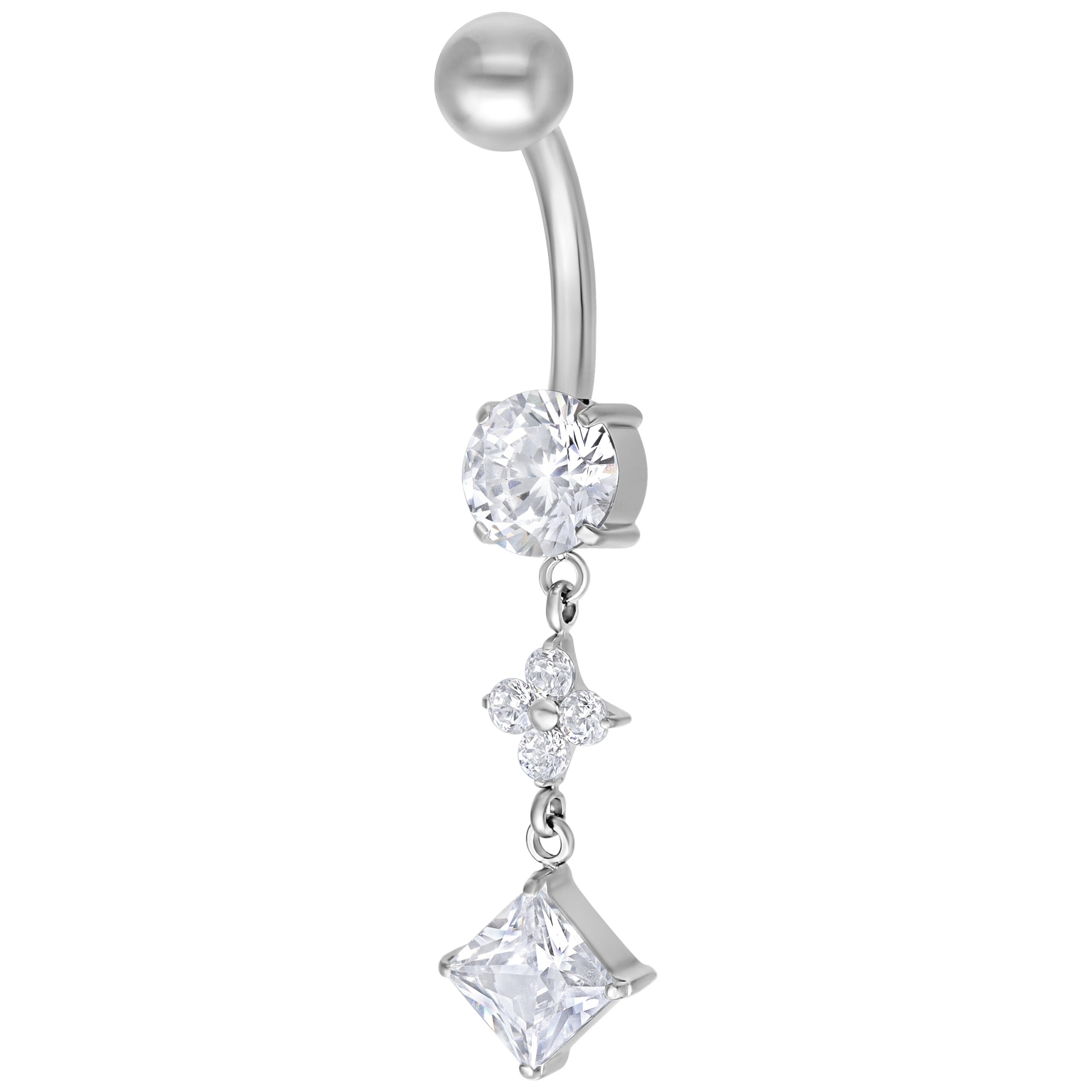 Banana Bell in argento con cristalli chiari su sfondo bianco