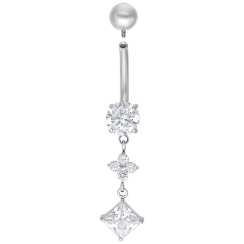 Piercing Bananabell in argento con cristalli chiari su sfondo bianco